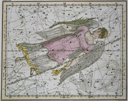 Virgo, from 'A Celestial Atlas', pub. in 1822 (coloured engraving) a A. Jamieson
