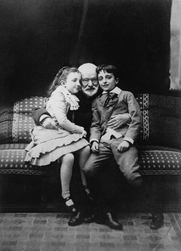 Victor Hugo (1802-85) and his grandchildren Georges and Jeanne, 1881 (b/w photo)  a A. Melandri