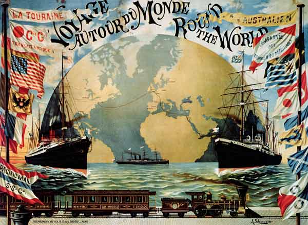 'Voyage Around the World', poster for the 'Compagnie Generale Transatlantique', late 19th century (c a A. Schindeler