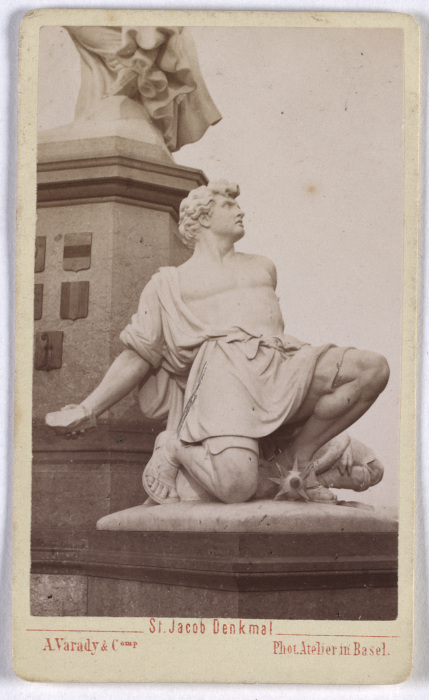 Basel: St. Jacob Monument, stone thrower a A. Varady & Comp.