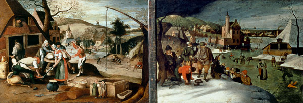 Autumn (left): Winter (right) (panel) a Abel Grimmer