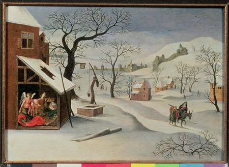 Flight into Egypt in a winter landscape (panel) a Abel Grimmer
