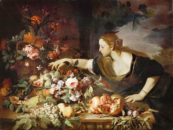 Woman taking fruit a Abraham Brueghel