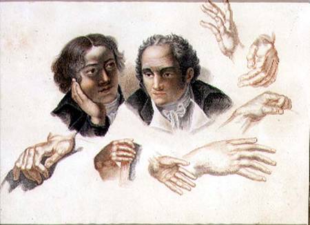 Studies of two gentleman's heads and hands a Abraham Constantin
