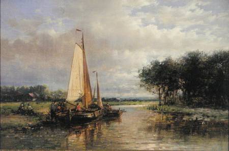 Dutch Barges on a River a Abraham Hulk