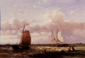A Coastal Scene with Fishing Boats (panel)