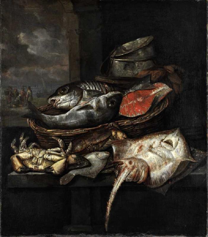 Bank eines Fischhändlers. a Abraham van Beyeren