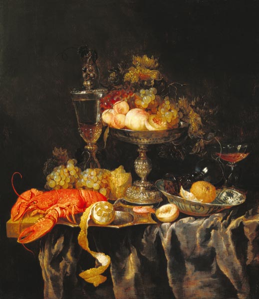 Quiet life with fruits and lobster a Abraham van Beyeren