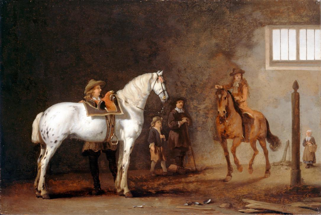 Weißes Pferd in einer Reitschule a Abraham van Calraet
