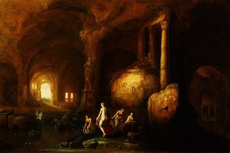 Nymphs Bathing by Classical Ruins a Abraham van Cuylenborch