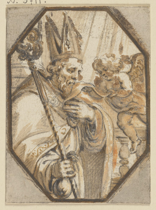 Ein Engel bringt einem Bischof die Windeln Christi a Abraham van Diepenbeeck