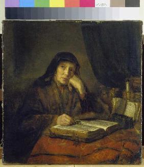 Old woman with book.