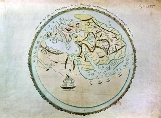 Map of the world, copied by Doctor Vincent for his book on the journey of Arrian (c.95-180) (engravi a Abu Muhammad Al-Idrisi or Edrisi