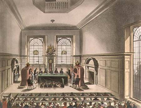 Cooper's Hall, Lottery Drawing, from Ackermann's 'Microcosm of London' a A.C. Rowlandson