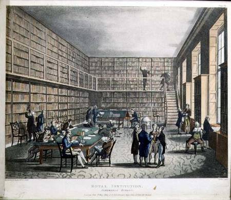 The Library at The Royal Institution, Albemarle Street, engraved by Joseph Constantine (fl.1780-1812 a A.C. Rowlandson