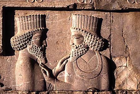 Two dignitaries, from the northern wing of the Apadana east stairway facade a Achaemenid
