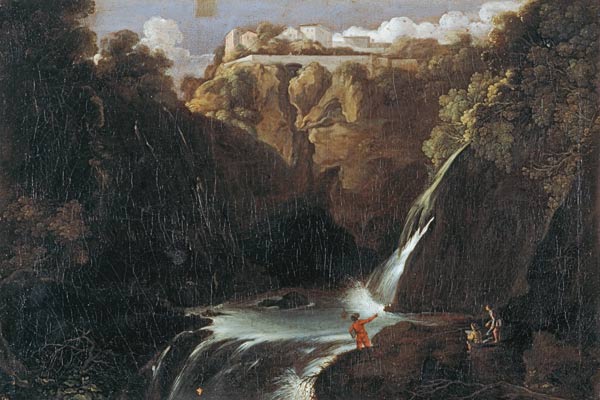 Landscape w.Waterfall /Paint.A.Elsheimer a Adam Elsheimer