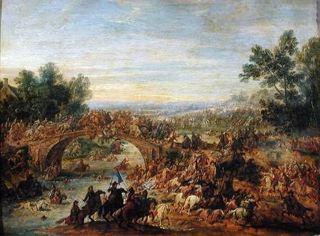 Cavalry Battle on a Bridge a Adam Frans van der Meulen
