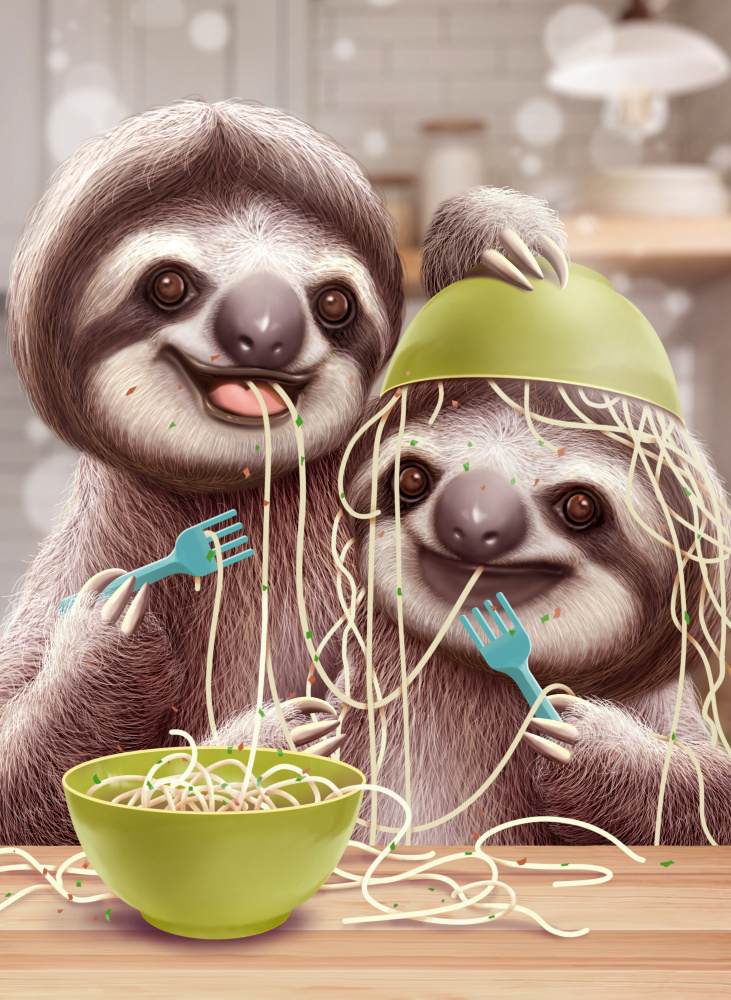 YOUNG SLOTH EATING SPAGETTI a Adam Lawless
