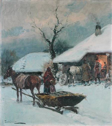Sleighs in Front of a House a Adam Setkowicz