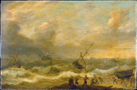 Stormy Sea with many Ships