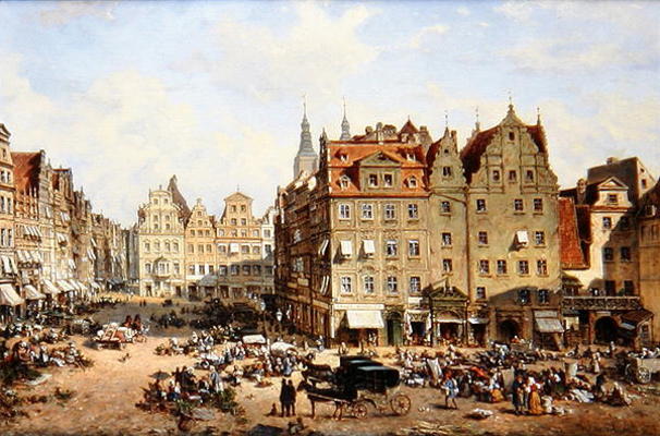 The Market in Wroclaw, 1877 (oil on canvas) a Adelbert Wolfl