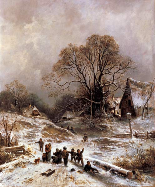 Children playing in the snow a Adolf Heinrich Lier