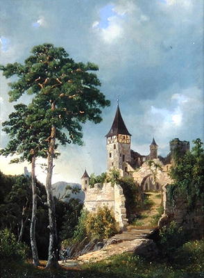 Castle in the Mountains, 1858 (oil on canvas) a Adolf Rudolf Holtzhaub
