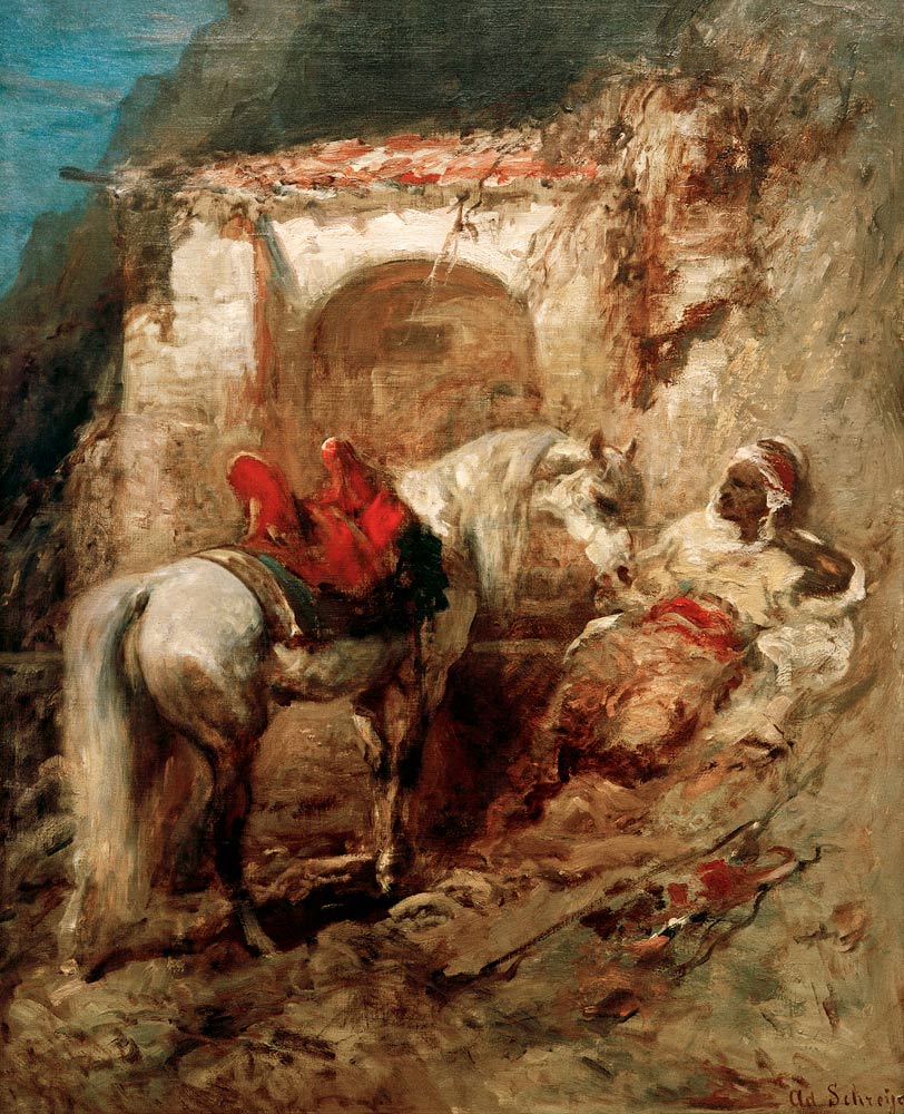 Zwei Freunde (Ein Araber mit seinem Pferd an einem Brunnen) a Adolf Schreyer