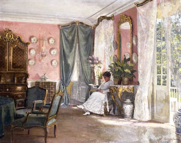 Lesende in einem Gartenzimmer. a Adolf Heinrich Hansen