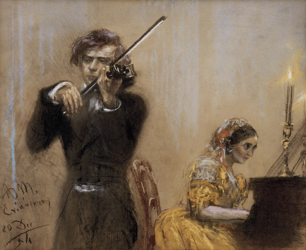 Clara Schumann et Joseph Joachim en concert a Adolph Friedrich Erdmann von Menzel