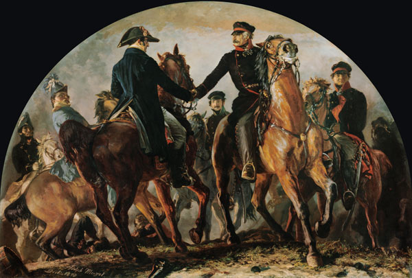 Blüchers meeting with Wellington after the battle V . bark Alliance (Waterloo) a Adolph Friedrich Erdmann von Menzel