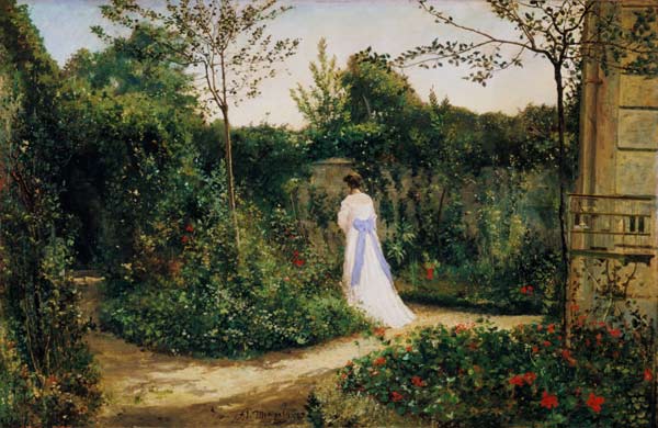 The walk in the garden a Adolph Friedrich Erdmann von Menzel
