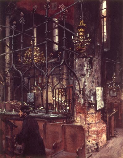 Das Innere der Alt-Neu-Synagoge in Prag a Adolph Friedrich Erdmann von Menzel