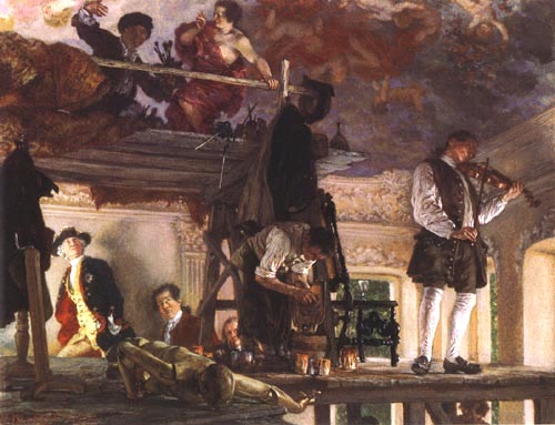 Le prince héritier Frédéric rend visit au peintre Pesne sur son échafaudage at Rheinsberg a Adolph Friedrich Erdmann von Menzel