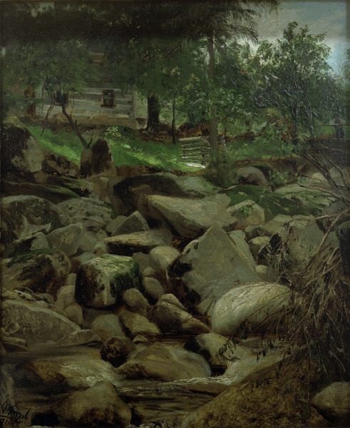 Menzel / Mountain Stream with Hut / 1871 a Adolph Friedrich Erdmann von Menzel