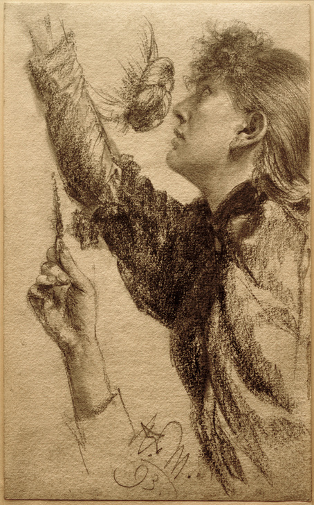 Studie zu einer jungen Frau mit erhobenem Arm a Adolph Friedrich Erdmann von Menzel