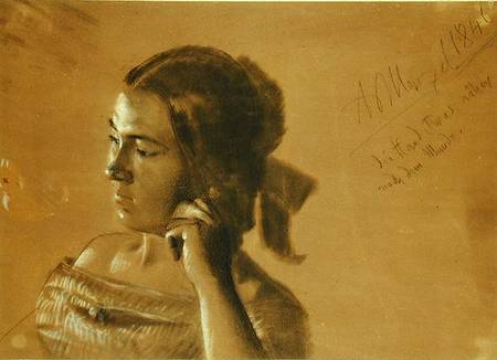Study for a portrait of Mrs Von Maercker a Adolph Friedrich Erdmann von Menzel
