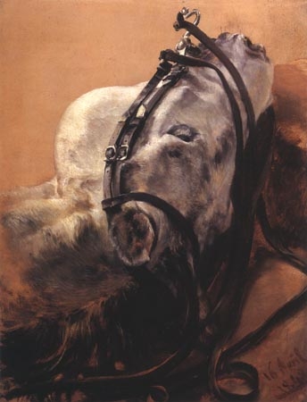 Tête de cheval couchée, bidée a Adolph Friedrich Erdmann von Menzel
