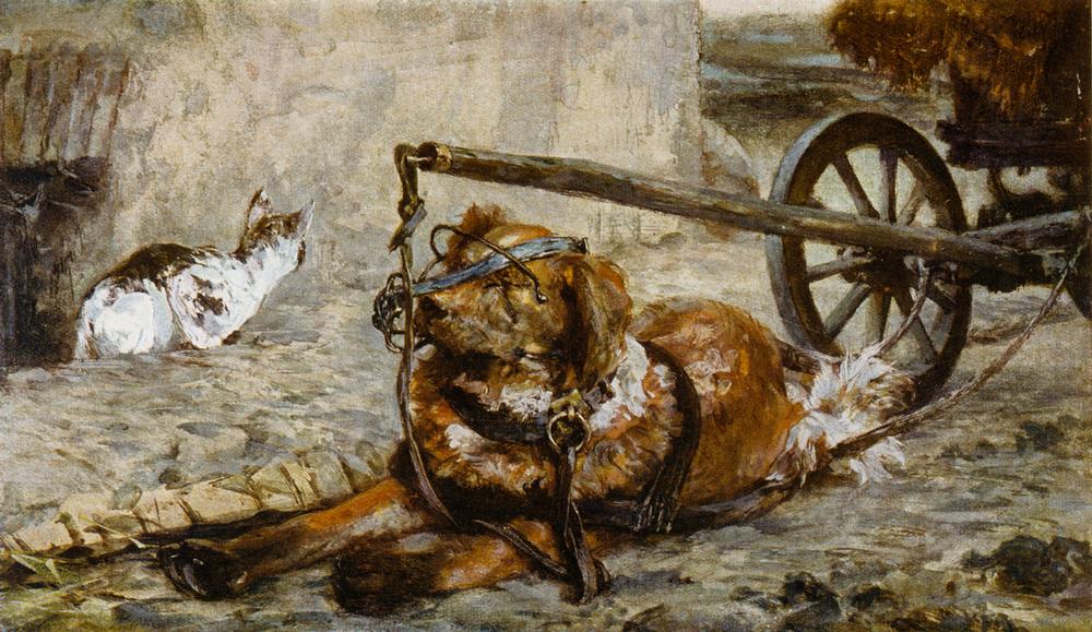 Ziehhund und Katze a Adolph Friedrich Erdmann von Menzel