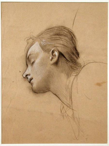 Study of the Head for 'St Cecilia' (charcoal & white chalk on buff paper) a Adolph Hiremy-Hirschl