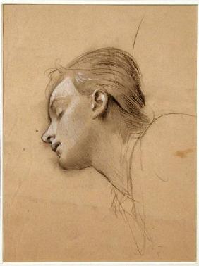 Study of the Head for 'St Cecilia' (charcoal & white chalk on buff paper)