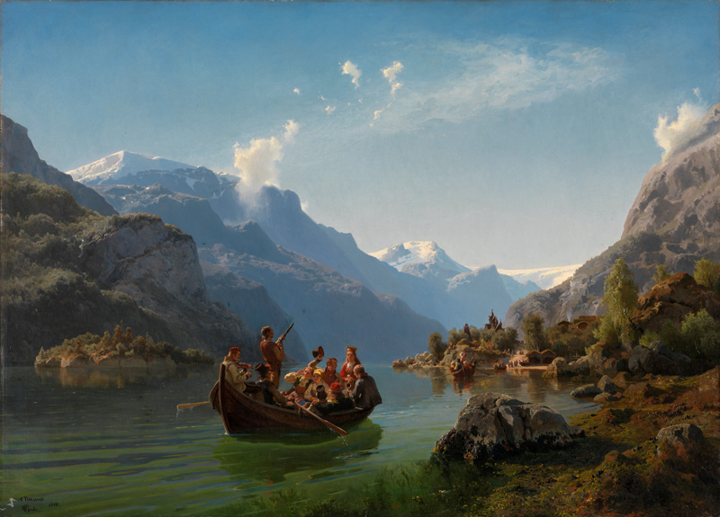 Brautfahrt auf dem Hardanger-Fjord a Adolph Tidemand