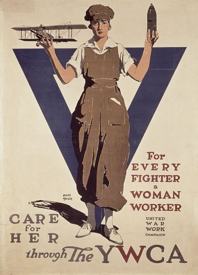 For Every Fighter a Woman Worker, 1st World War YWCA propaganda poster a Adolph Treidler