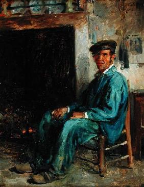 A Peasant in Front of a Hearth