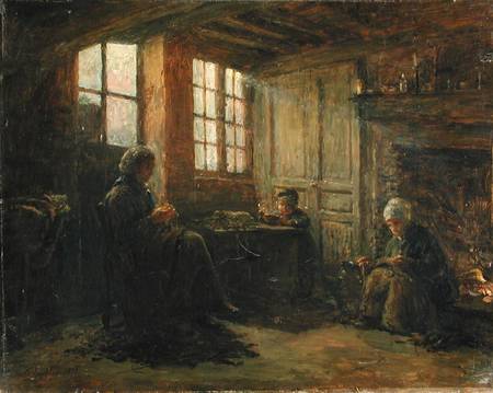 Women Fraying Linen, Honfleur a Adolphe-Felix Cals