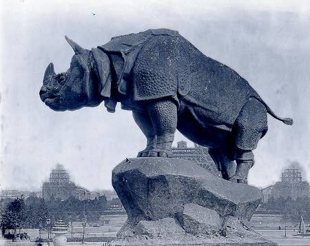 Rhinoceros, 1878, by Alfred Jacquemart (1824-96) in front of the Trocadero Palace, constructed for t a Adolphe Giraudon
