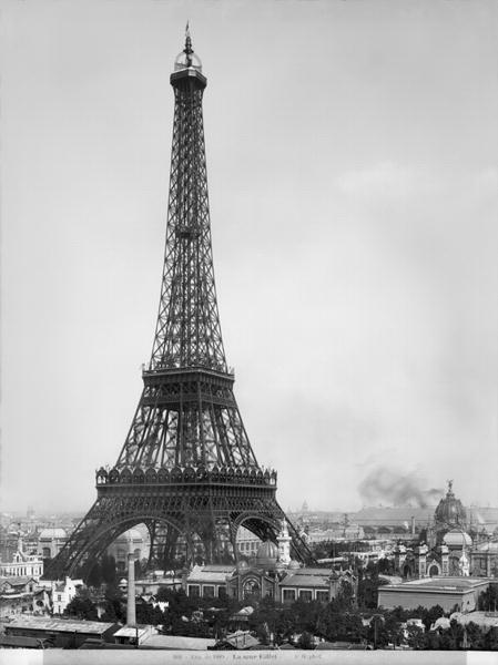 The Eiffel Tower (1887-89) photographed during the Universal Exhibition of 1889 in Paris, architect  a Adolphe Giraudon