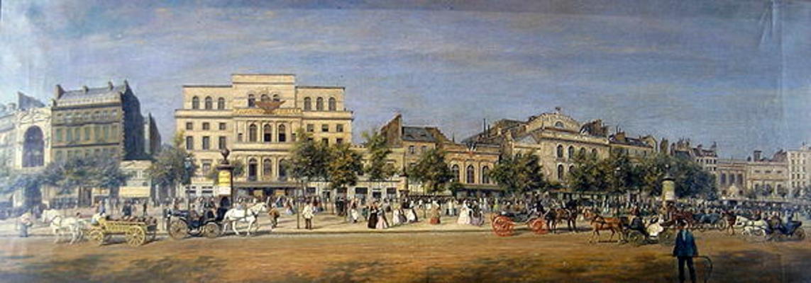 Panorama of Le Boulevard du Temple and its several theatres, c.1860 (colour litho) a Adolphe Martial Potemont