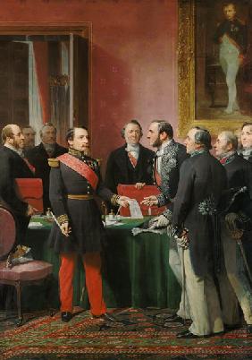 Napoleon III (1808-73) Hands Over The Decree allowing the Annexation of the Suburban Communes of Par
